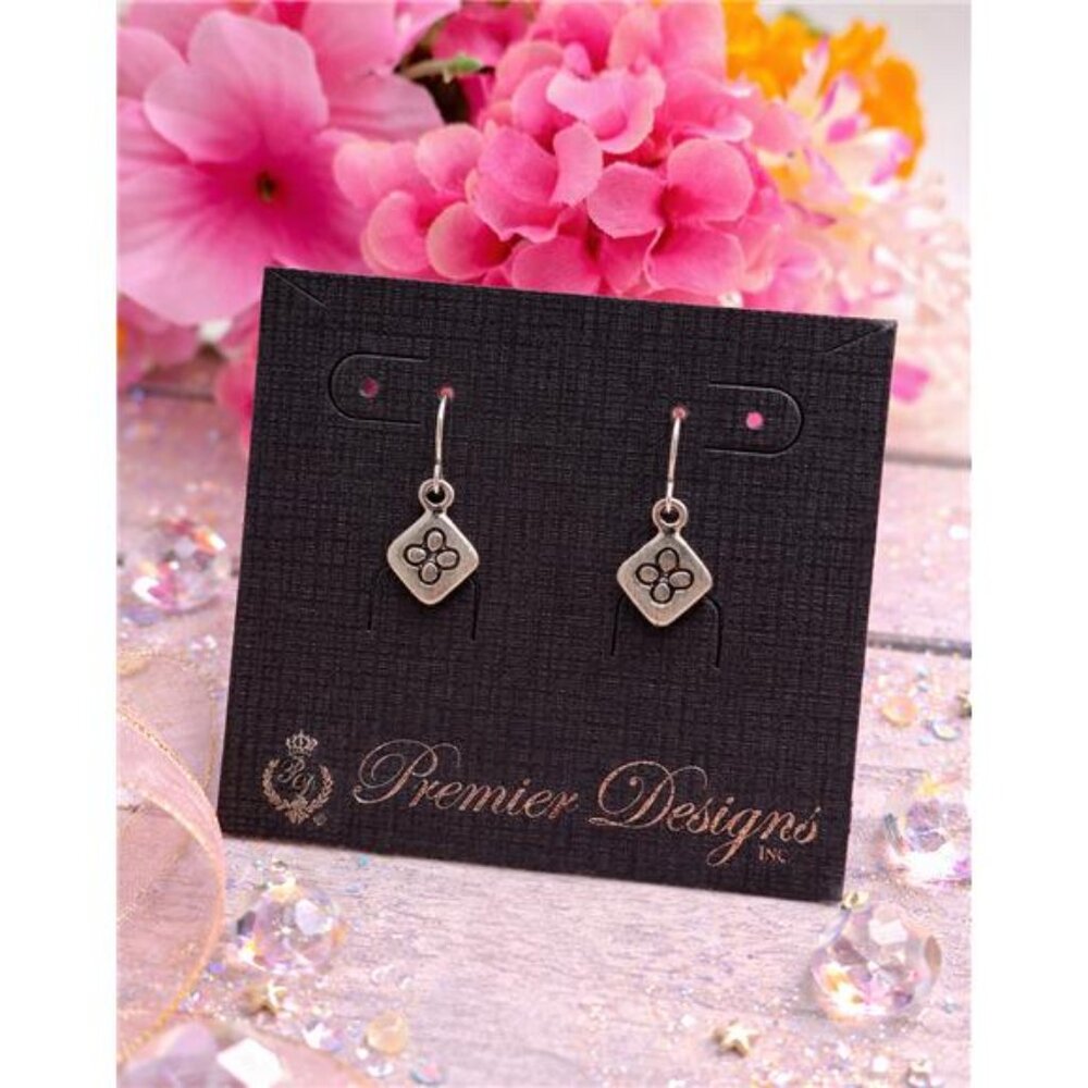 Premier Designs Silver Tone Clover Diamond Square Drop Earrings 8.7mm